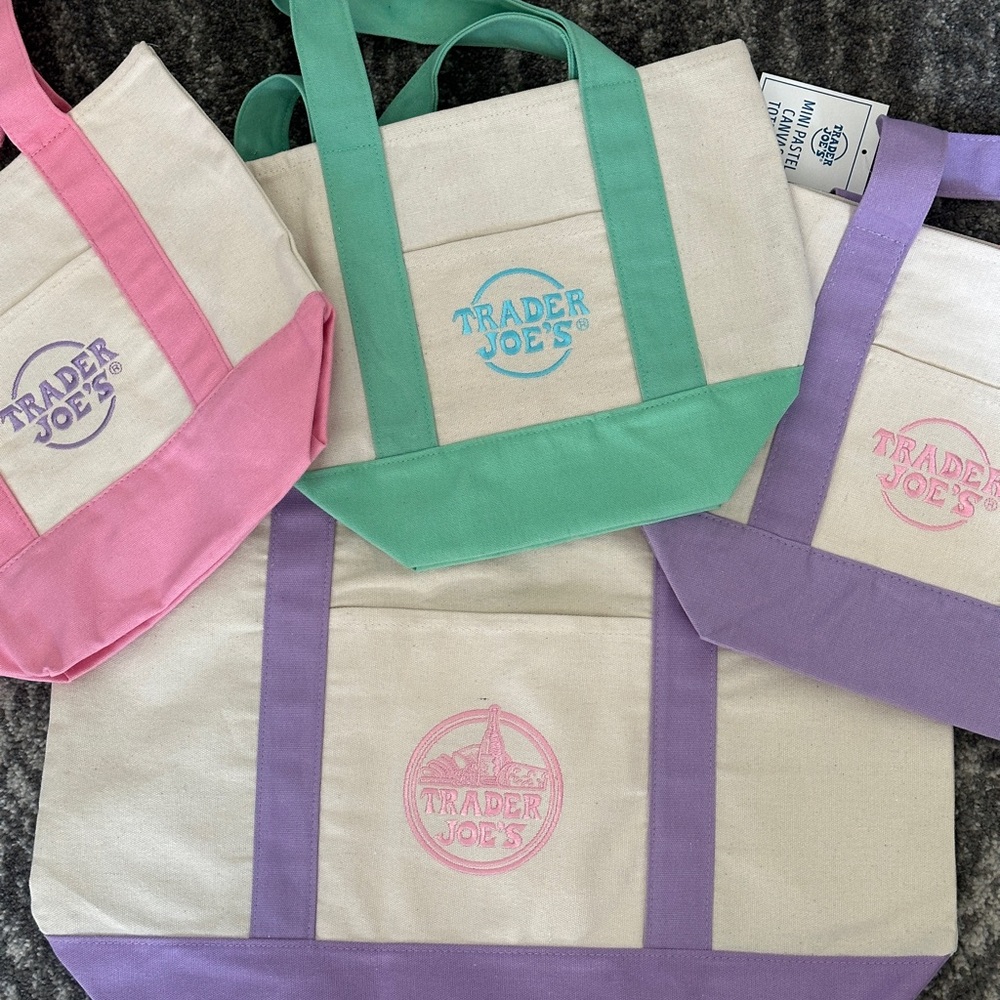Trader Joe’s Canvas Tote Bags - Mini Green, Pink, Lavender + Standard size Lav